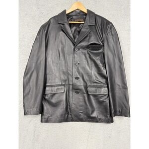 Guide Gear Leather Blazer Jacket Mens Large‎ Black Genuine Button Up Coat Lined